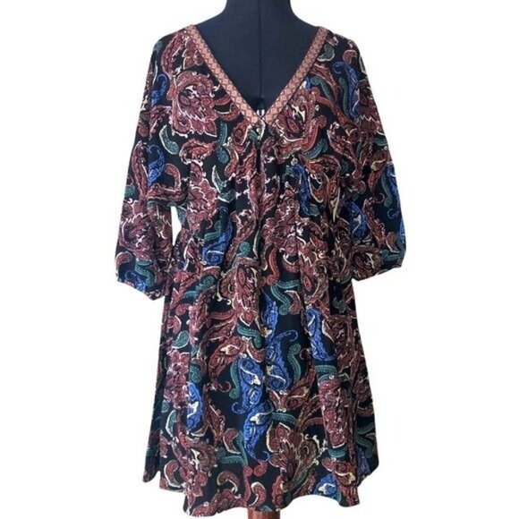 Umgee Boho Paisley Peasant Tunic Rust/Blue Size S - Picture 3 of 12